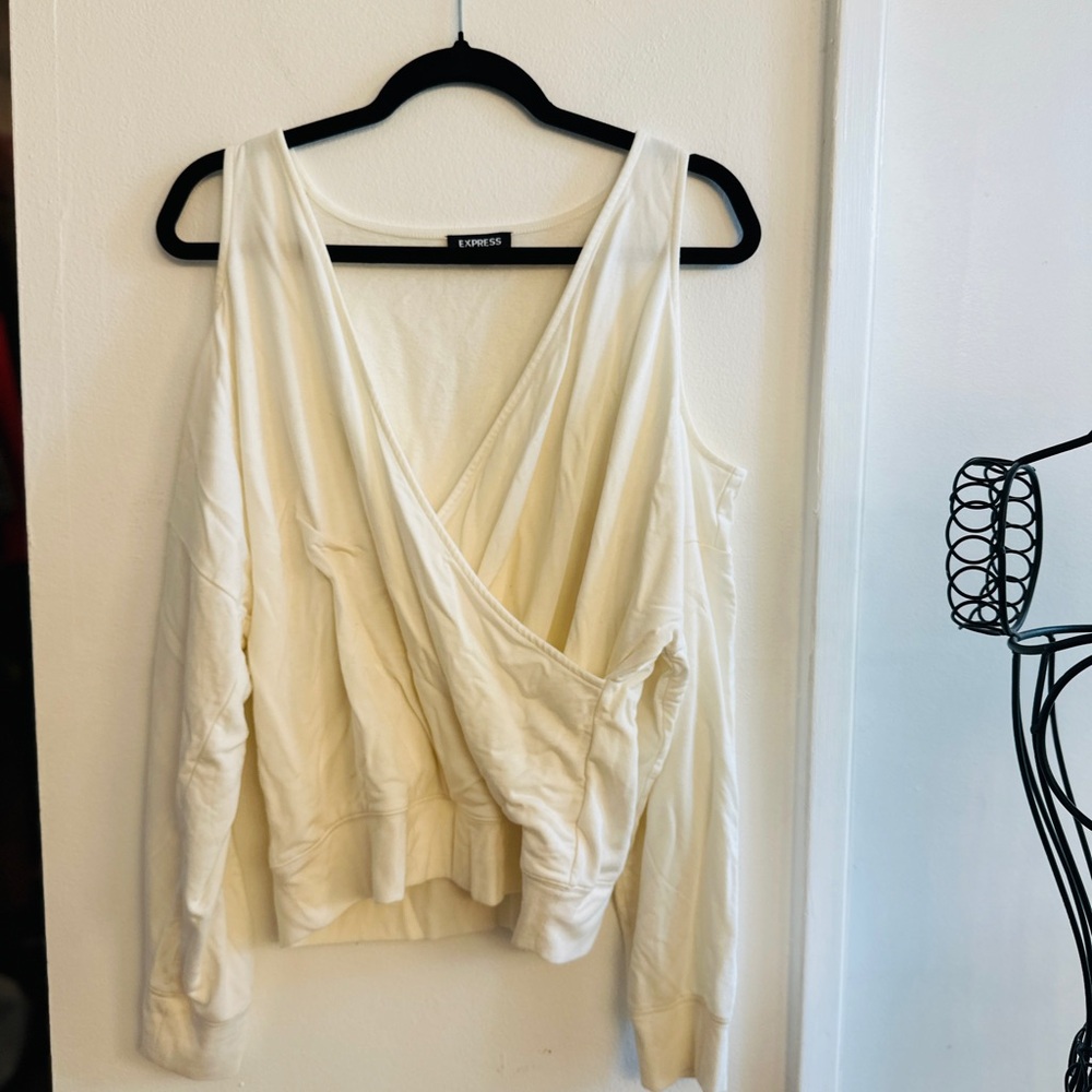 Express Off-White Cold Shoulder Wrap Blouse